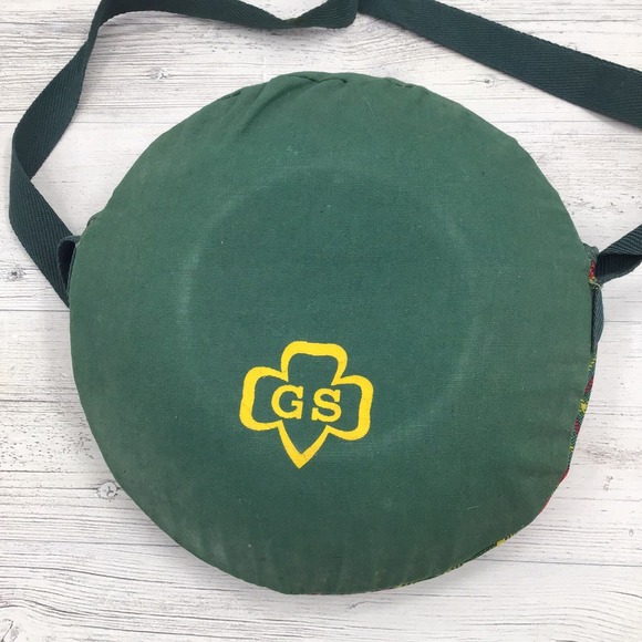 Vintage 1960s Girl Scouts 1 Quart Aluminum Canteen Green Plaid Cover & Strap - Picture 5 of 9